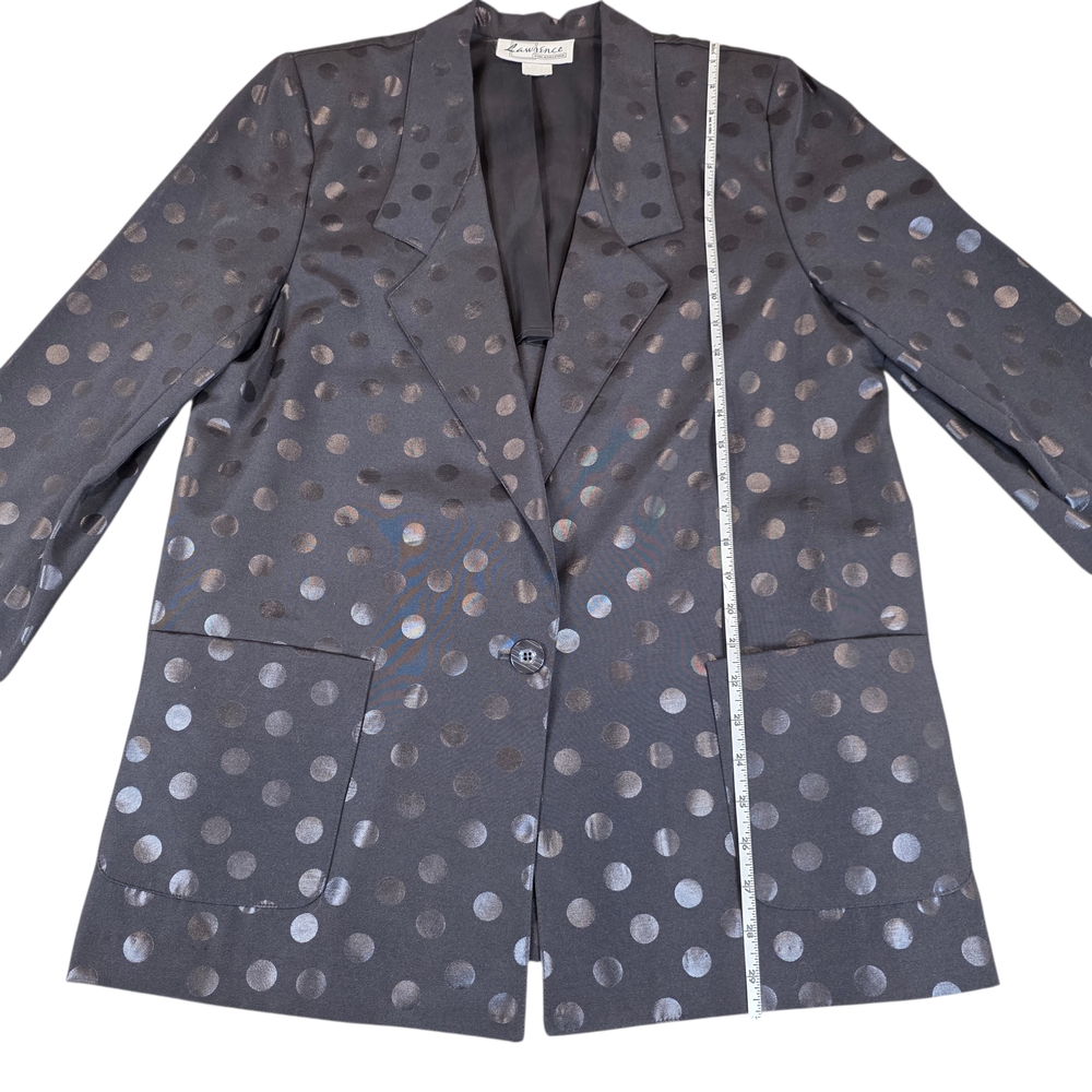 VINTAGE LAWRENCE 90s Polka Dot Blazer | L | Black | Retro Tailored Jacket - Picture 9 of 14